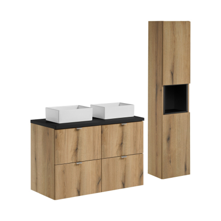 Set mobilier 100 cm cu blat, lavoar de blat Gaja și dulap înalt Nova Oak COMAD SET-NOA B BLACK 100CM S UN GAJA SW HC [0]