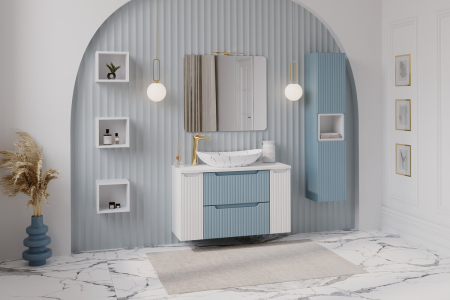 Set Mobilier Baie Nova Denim 100 cm, cu Blat și Dulap cu Coș de Rufe, Denim - COMAD [4]