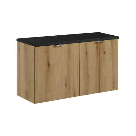Promotii - Set Mobilier Baie Nova Oak 100 cm, cu Blat, Stejar Coast Evoke și Negru Mat - COMAD