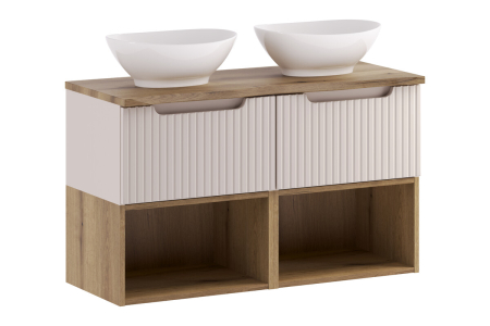 Promotii - Set Mobilier Baie Nova Cashmere 100 cm, cu Blat și 2 Lavoare Lola, Cașmir Mat - COMAD