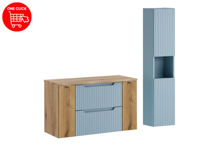 Set Mobilier Baie Nova Denim 100 cm, cu Blat și Dulap Înalt, Denim - COMAD [1]
