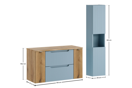 Set Mobilier Baie Nova Denim 100 cm, cu Blat și Dulap Înalt, Denim - COMAD [2]