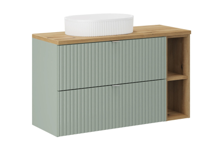 Promotii - Set Mobilier Line Reed Green 100 cm, cu Blat și Lavoar pe Blat, Stejar - COMAD