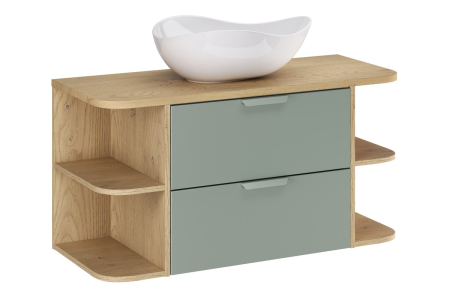 Promotii - Set Mobilier Baie Aster Green 100 cm, cu blat și lavoar de blat Cloud, Verde Mat - COMAD