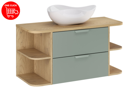 Set Mobilier Aster Green 100 cm, cu Blat și Lavoar de Blat Cloud, Verde Mat - COMAD [1]