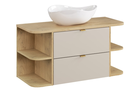 Promotii - Set Mobilier Baie Dalia Cashmere 100 cm, cu blat și lavoar de blat Cloud, Stejar Cremona, Cașmir Mat - COMAD