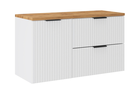 Promotii - Set Mobilier Baie Adel White 100 cm, cu Blat și Dulap cu Coș de Rufe, Alb Mat - COMAD