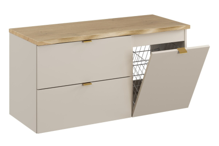 Set Mobilier Baie Dalia Cashmere 100 cm, cu blat și dulap cu coș de rufe, Stejar Cremona, Cașmir Mat - COMAD [1]