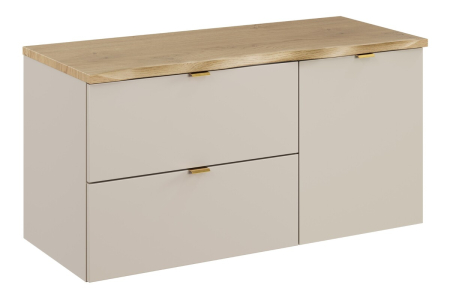 Promotii - Set Mobilier Baie Dalia Cashmere 100 cm, cu blat și dulap cu coș de rufe, Stejar Cremona, Cașmir Mat - COMAD