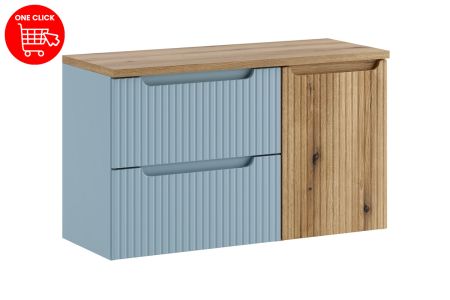 Set Mobilier Baie Nova Denim 100 cm, cu Blat și Dulap cu Coș de Rufe, Denim - COMAD [2]