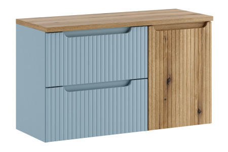 Promotii - Set Mobilier Baie Nova Denim 100 cm, cu Blat și Dulap cu Coș de Rufe, Denim - COMAD