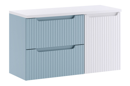 Promotii - Set Mobilier Baie Nova Denim 100 cm, cu Blat și Dulap cu Coș de Rufe, Denim - COMAD