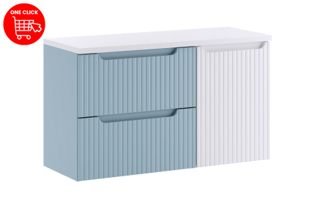 Set Mobilier Baie Nova Denim 100 cm, cu Blat și Dulap cu Coș de Rufe, Denim - COMAD [2]