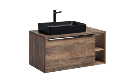 Mobilier Baie - Set Mobilier Baie Santa Fe Oak 100 cm, cu Blat și Lavoar de Blat Slim, Stejar Santa Fe Vintage - COMAD