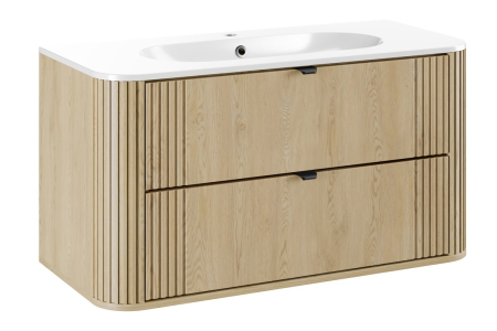 Mobilier Baie - Set Mobilier Baie Ovalia Cremona 100 cm, cu Lavoar, 2 Piese, Stejar Cremona, Negru Mat - COMAD