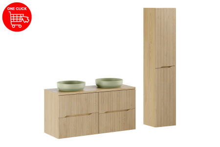Set Mobilier Baie Nordic Cremona 120 cm, cu Blat, Lavoare River, Dulap Înalt, Stejar Cremona - COMAD [1]