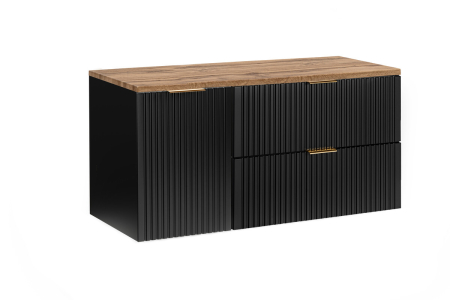 Promotii - Set Mobilier Baie Adel Black 120 cm, cu Blat, Stejar Wotan, Negru Mat - COMAD