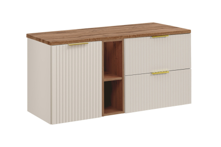 Promotii - Set Mobilier Baie Adel Cashmere 120 cm, cu Blat, Stejar Wotan și Cașmir Mat - COMAD