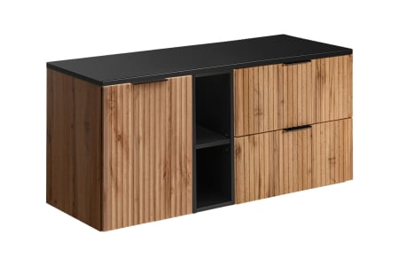Promotii - Set Mobilier Baie Adel Oak 120 cm, cu blat, Stejar Wotan, Negru Mat - COMAD