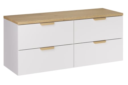 Promotii - Set Mobilier Aster White 120 cm, cu blat, Alb Mat cu Mânere Stejar Cremona - COMAD