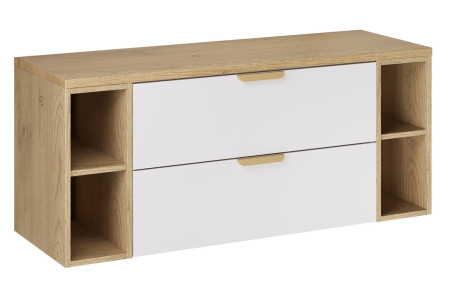 Promotii - Set Mobilier Aster White 120 cm, cu blat, Alb Mat cu Mânere Stejar Cremona - COMAD