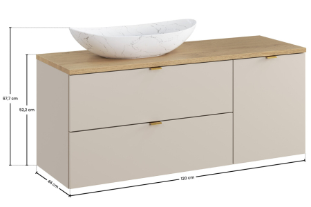 Set Mobilier Dalia Cashmere 120 cm, cu lavoar Lena și coș de rufe, Stejar Cremona, Cașmir Mat - COMAD [3]
