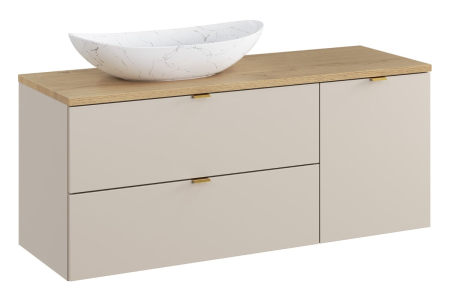 Promotii - Set Mobilier Baie Dalia Cashmere 120 cm, cu blat, lavoar Lena, Stejar Cremona, Cașmir Mat - COMAD