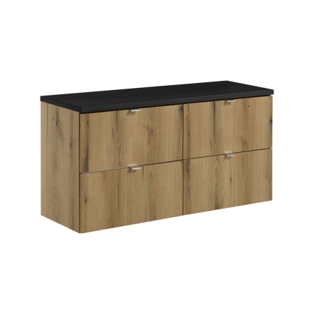 Promotii - Set Mobilier Baie Nova Oak 120 cm, cu Blat, Stejar Coast Evoke și Negru Mat - COMAD