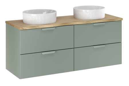 Promotii - Set Mobilier Aster Green 120 cm, cu Blat și 2 Lavoare de Blat, Verde Mat - COMAD