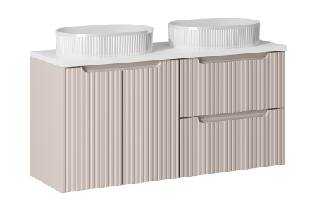 Promotii - Set Mobilier Nova Cashmere 120 cm, cu Blat și 2 Lavoare de Blat Beyond, Alb Mat și Cașmir Mat - COMAD