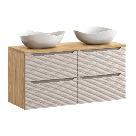 Mobilier Baie - Set Mobilier Baie Ocean Beige 120 cm, cu Blat și 2 Lavoare de Blat Cloud, Bej, Stejar Uleiat - COMAD