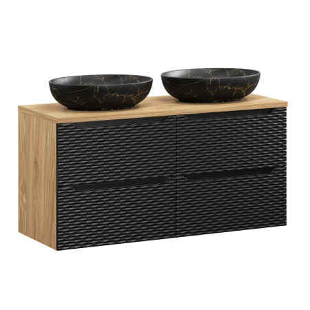 Mobilier Baie - Set Mobilier Ocean Black 120 cm, cu blat și 2 lavoare de blat Mona, Stejar Uleiat, Negru Mat - COMAD