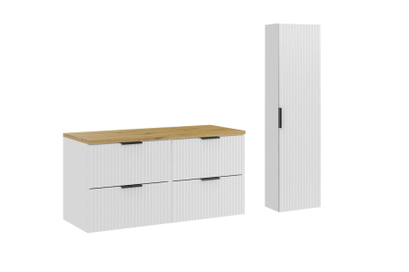 Promotii - Set Mobilier Adel White 120 cm, cu Blat și Dulap Înalt, Alb Mat, Stejar Artisan - COMAD