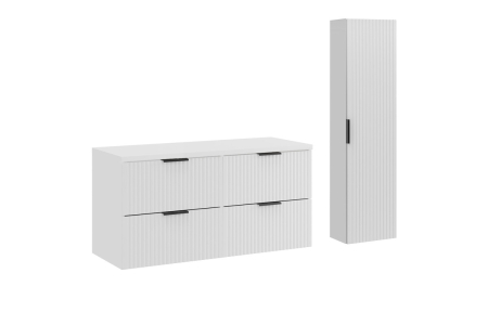 Promotii - Set Mobilier Baie Adel White 120 cm, cu Blat și Coloană Înaltă, Alb Mat - COMAD