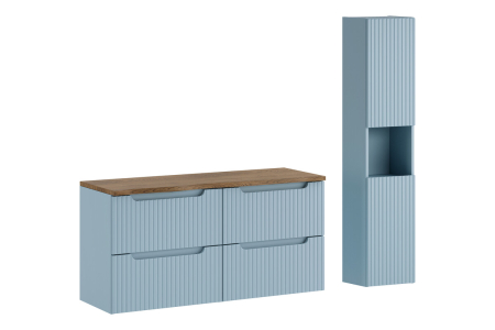 Promotii - Set Mobilier Baie Nova Denim 120 cm, cu Blat și Dulap Înalt, Denim - COMAD