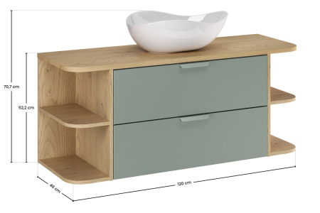 Set Mobilier Baie Aster Green 120 cm, cu Blat și Lavoar pe Blat Cloud, Verde Mat - COMAD [2]