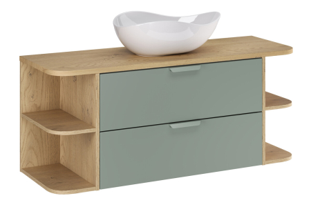 Promotii - Set Mobilier Baie Aster Green 120 cm, cu Blat și Lavoar pe Blat Cloud, Verde Mat - COMAD