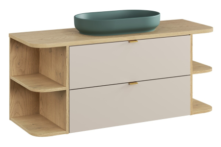 Promotii - Set Mobilier Baie Dalia Cashmere 120 cm, cu blat și lavoar River, Stejar Cremona, Cașmir Mat - COMAD