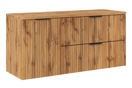 Promotii - Set Mobilier Baie Adel Oak 120 cm, cu blat și dulap cu coș de rufe, Stejar Wotan - COMAD