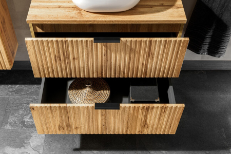 Set Mobilier Baie Adel Oak 120 cm, cu blat și dulap cu coș de rufe, Stejar Wotan - COMAD [4]