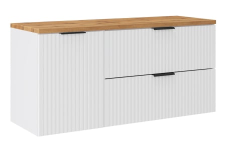 Promotii - Set Mobilier Baie Adel White 120 cm, cu blat și dulap cu coș de rufe, Alb Mat - COMAD