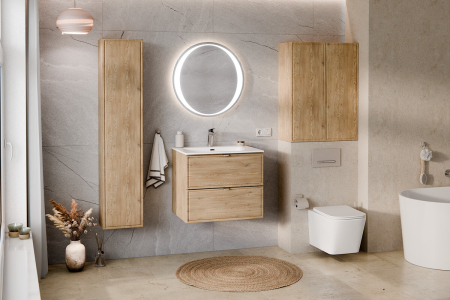 Set Mobilier Baie Terra Cremona 60 cm, cu Blat și Coloană Înaltă, Stejar Cremona - COMAD [3]