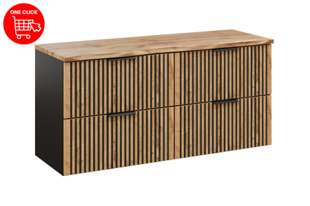 Set Mobilier Baie Xilo 120 cm, cu Blat, Stejar Wotan, Gri Piatră, Negru Mat - COMAD [1]