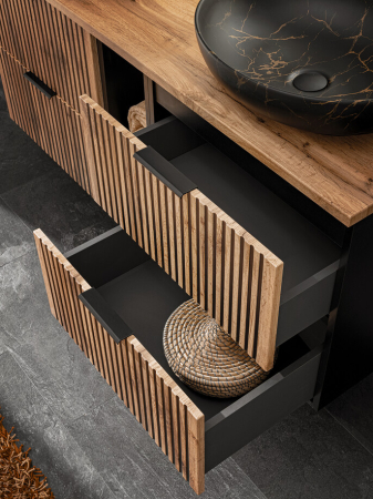 Set Mobilier Baie Xilo 60 cm, cu Blat, Stejar Wotan și Negru Mat - COMAD [3]