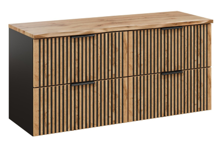 Produse - Set Mobilier Baie Xilo 120 cm, cu Blat, Stejar Wotan, Gri Piatră, Negru Mat - COMAD
