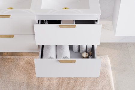 Set Mobilier cu Lavoar Aster White 120 cm, Manere Stejar Cremona, Alb Mat - COMAD [5]