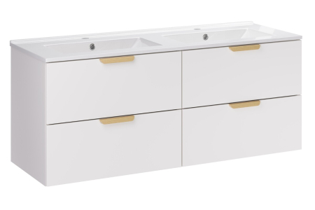 Promotii - Set Mobilier cu Lavoar Aster White 120 cm, Manere Stejar Cremona, Alb Mat - COMAD