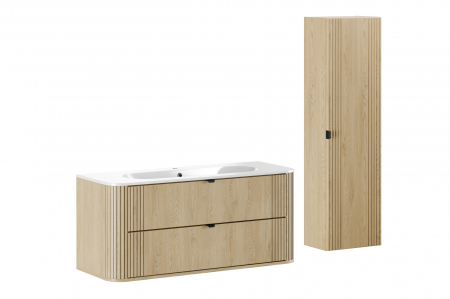 Seturi mobilier baie - Set mobilier baie 120 cm cu lavoar Pure si dulap inalt Ovalia Cremona