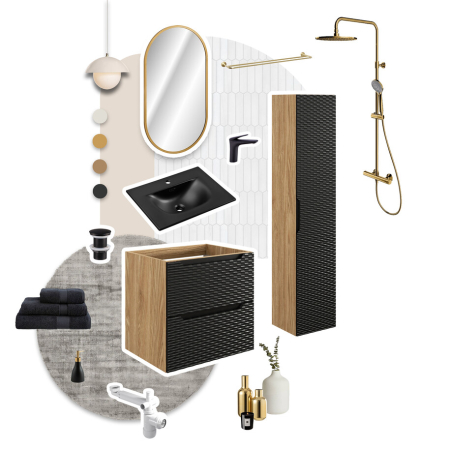 Set Mobilier Ocean Black 60 cm, cu Lavoar Încorporat, Stejar Uleiat, Negru Mat - COMAD [1]