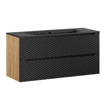 Mobilier Baie - Set Mobilier Baie Ocean Black 120 cm, cu Lavoar SKY, Stejar Uleiat și Negru Mat - COMAD